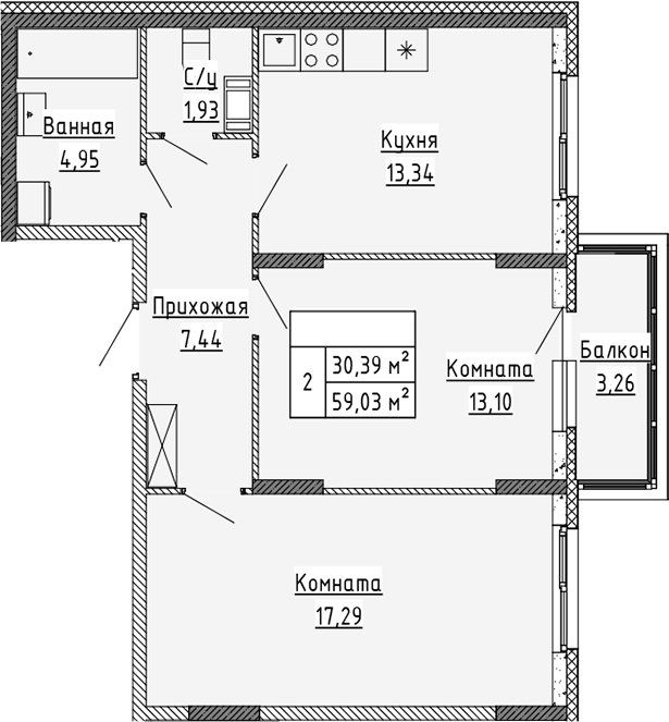 Планировка — Аннино Сити, 2-комн., 58 м²
