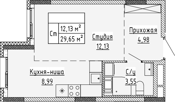 Планировка — Аннино Сити, Студия, 30 м²