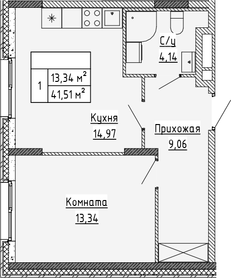 Планировка — Аннино Сити, 2-комн., 42 м²