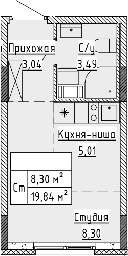 Планировка — Аннино Сити, Студия, 20 м²
