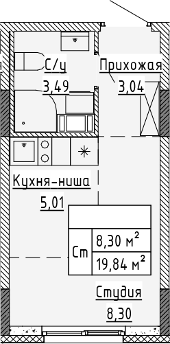 Планировка — Аннино Сити, Студия, 20 м²