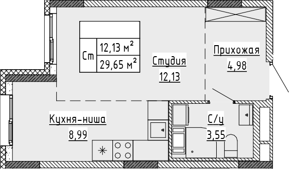 Планировка — Аннино Сити, Студия, 30 м²