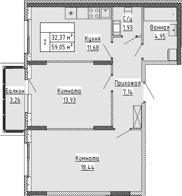 Планировка — Аннино Сити, 2-комн., 58 м²