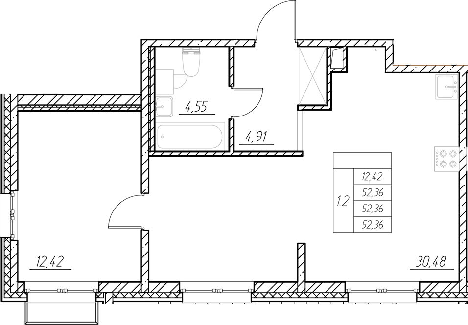 Планировка — RESPECT, 2-комн., 52 м²