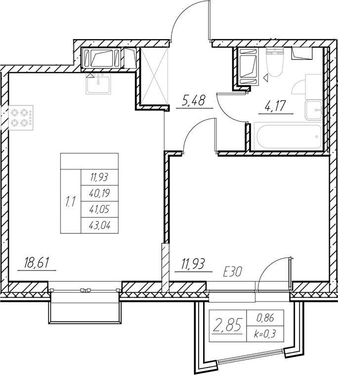 Планировка — RESPECT, 2-комн., 40 м²