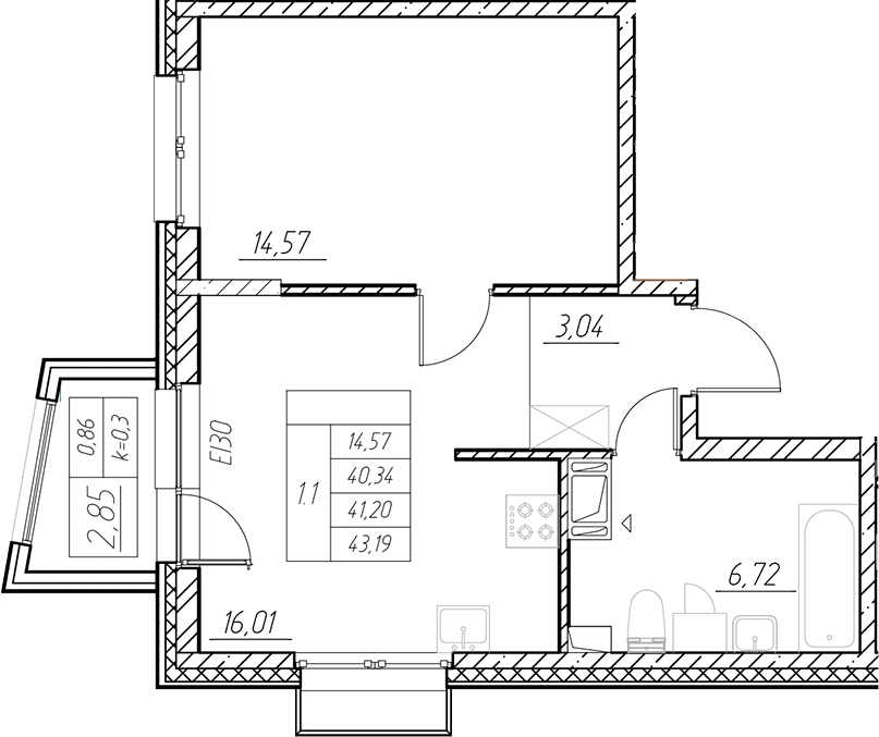 Планировка — RESPECT, 2-комн., 40 м²