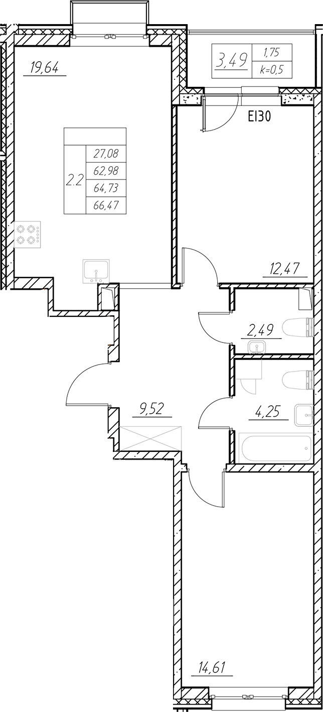 Планировка — RESPECT, 3-комн., 63 м²