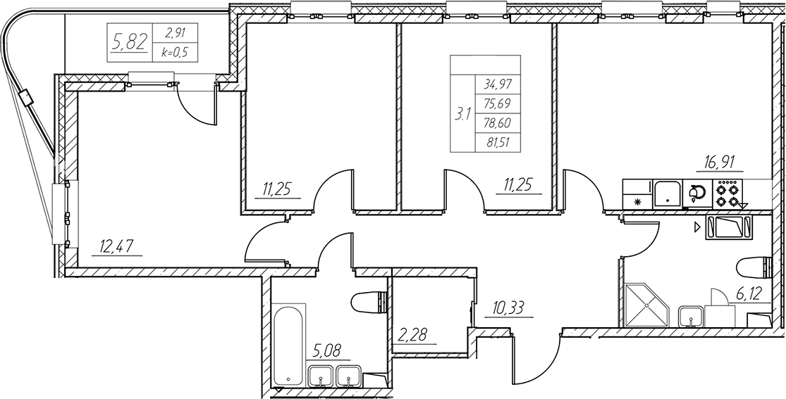 Планировка — RESPECT, 4-комн., 76 м²