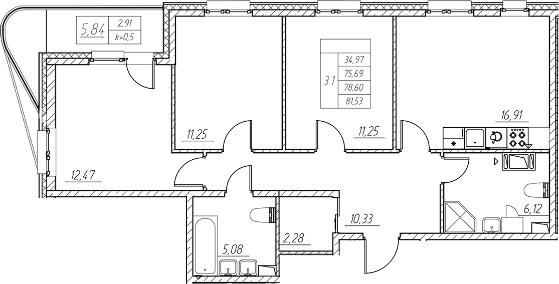 Планировка — RESPECT, 4-комн., 76 м²