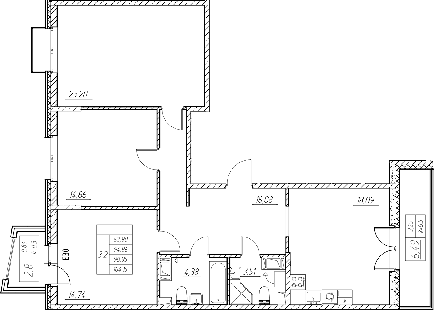 Планировка — RESPECT, 3-комн., 95 м²