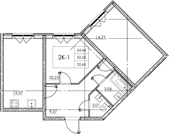 Планировка — Стороны света 2, 2-комн., 53 м²