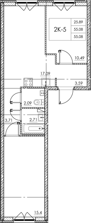 Планировка — Стороны света 2, 3-комн., 55 м²