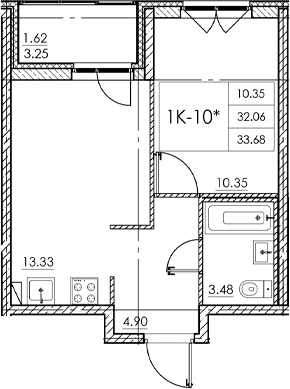 Планировка — Стороны света 2, 1-комн., 32 м²