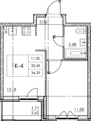 Планировка — Стороны света 2, 1-комн., 33 м²
