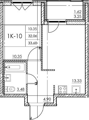 Планировка — Стороны света 2, 1-комн., 32 м²