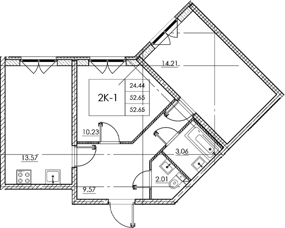 Планировка — Стороны света 2, 2-комн., 53 м²