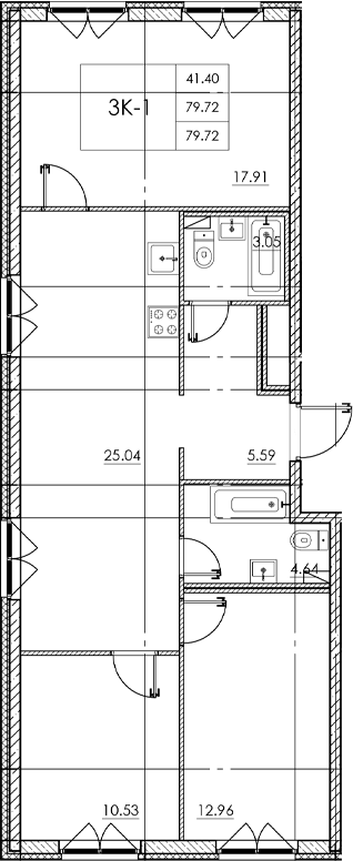 Планировка — Стороны света 2, 4-комн., 80 м²