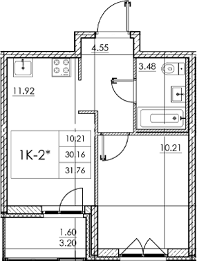 Планировка — Стороны света 2, 1-комн., 30 м²