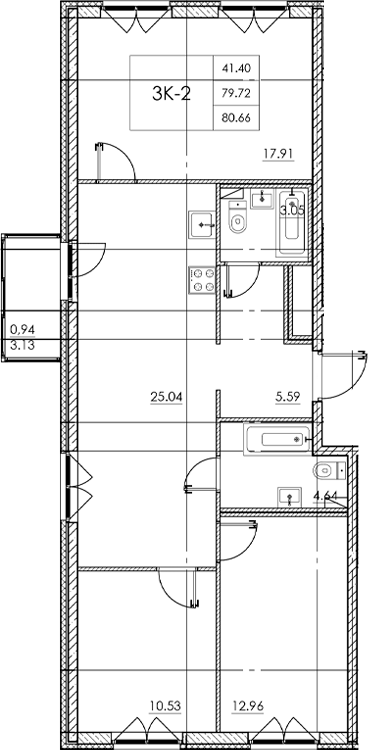 Планировка — Стороны света 2, 4-комн., 80 м²