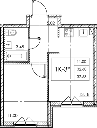 Планировка — Стороны света 2, 1-комн., 33 м²