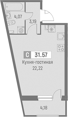 Планировка — Графика, Студия, 29 м²