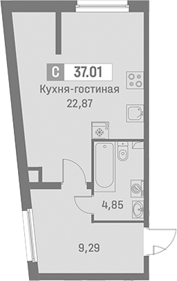 Планировка — Графика, Студия, 37 м²
