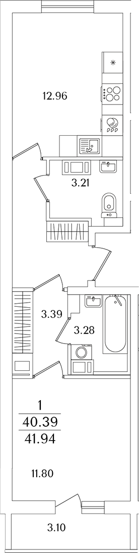 Планировка — Кинопарк, 2-комн., 40 м²