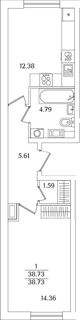 Планировка — Кинопарк, 1-комн., 39 м²