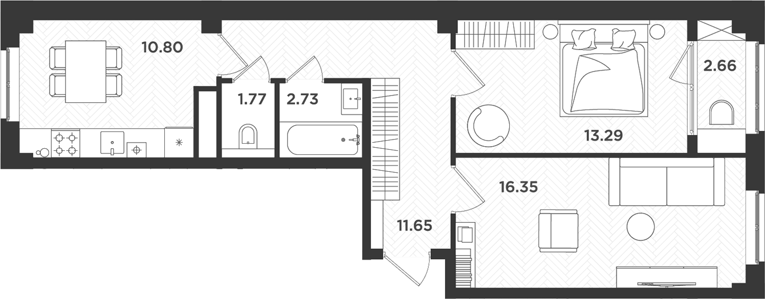Планировка — Новокасимово, 2-комн., 57 м²