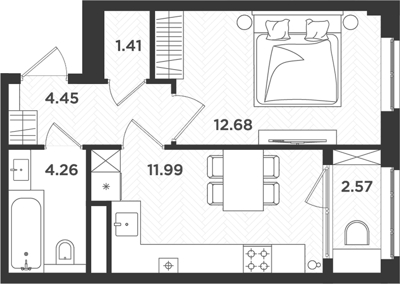 Планировка — Новокасимово, 1-комн., 35 м²