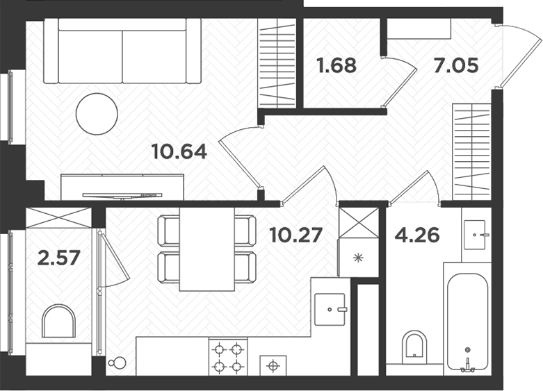Планировка — Новокасимово, 1-комн., 34 м²