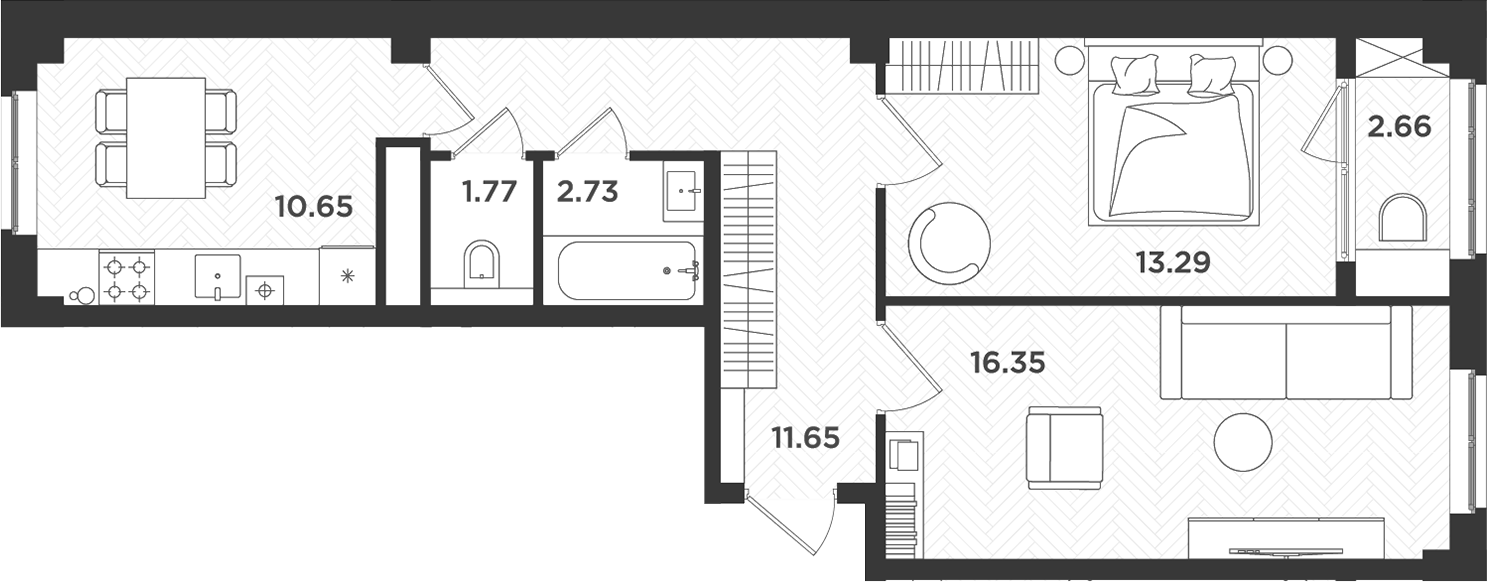 Планировка — Новокасимово, 2-комн., 56 м²