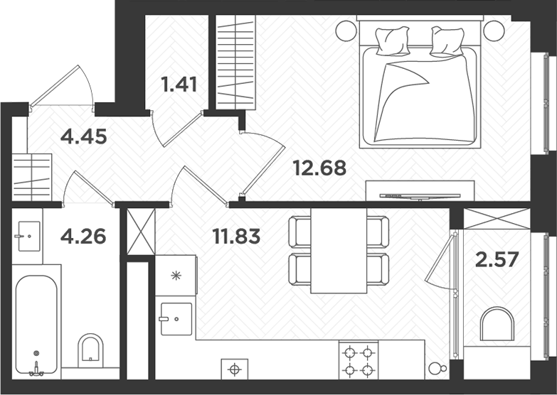 Планировка — Новокасимово, 1-комн., 35 м²
