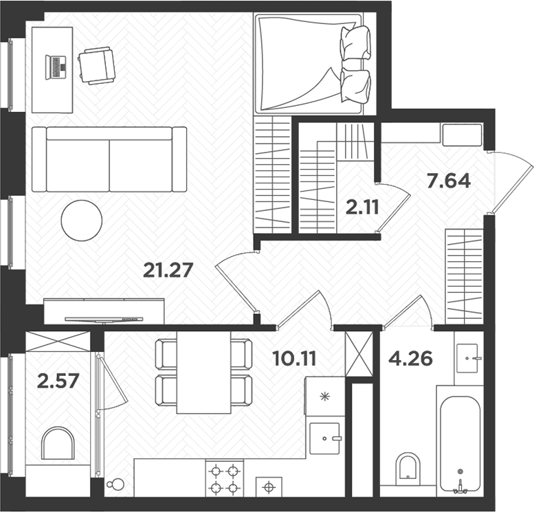 Планировка — Новокасимово, 1-комн., 45 м²