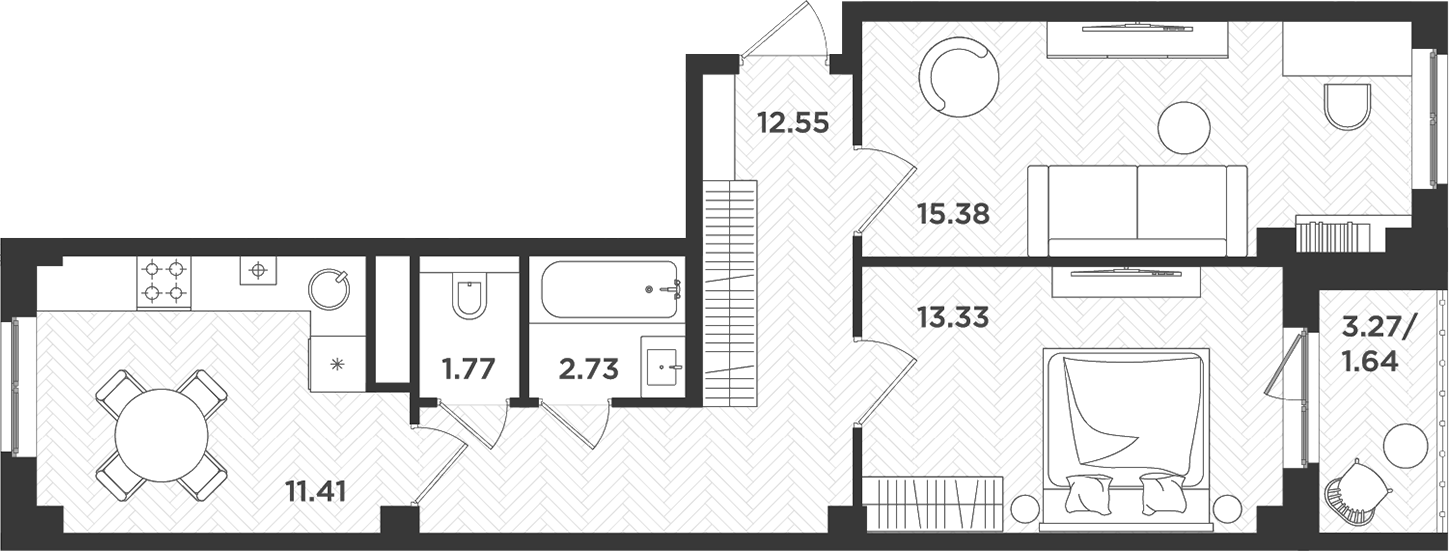 Планировка — Новокасимово, 2-комн., 57 м²