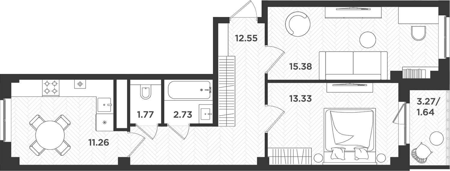 Планировка — Новокасимово, 2-комн., 57 м²