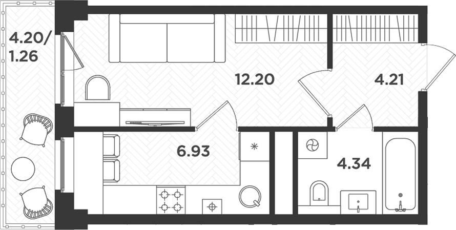 Планировка — Новокасимово, 1-комн., 28 м²