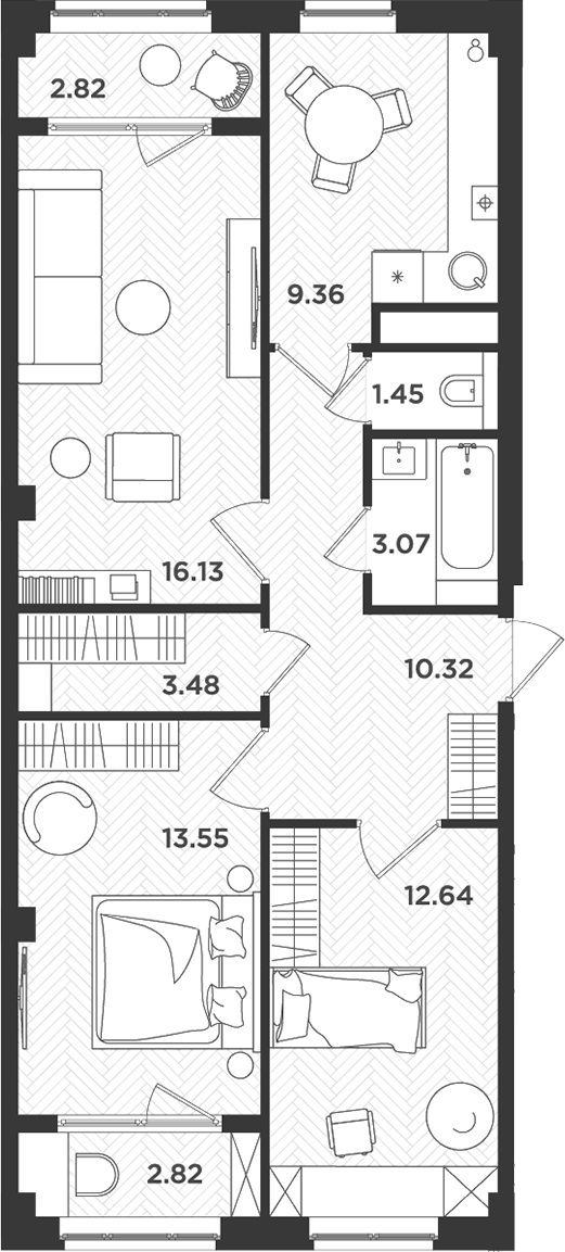 Планировка — Новокасимово, 3-комн., 70 м²