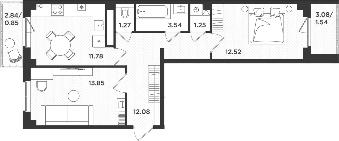 Планировка — Новокасимово, 2-комн., 56 м²