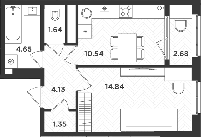 Планировка — Новокасимово, 1-комн., 37 м²