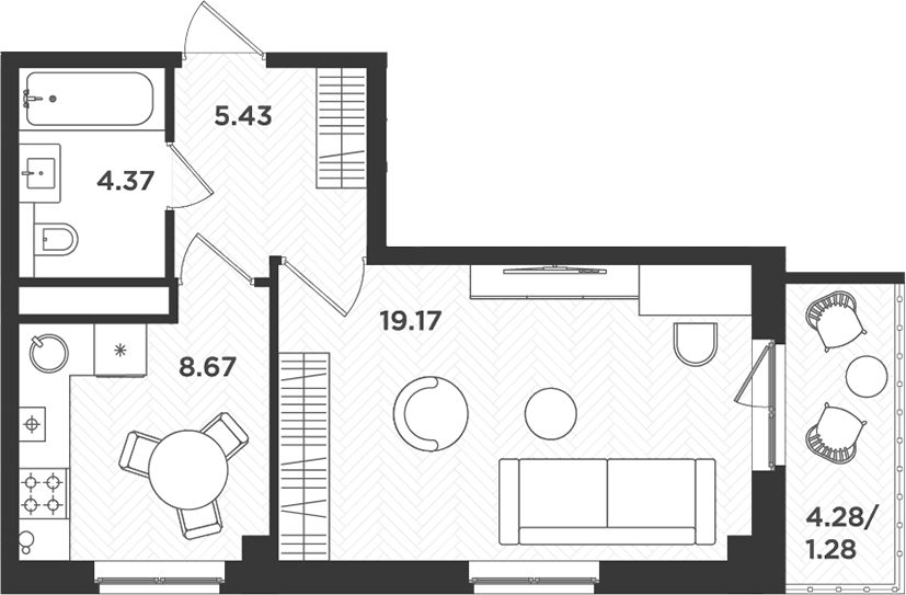 Планировка — Новокасимово, 1-комн., 38 м²