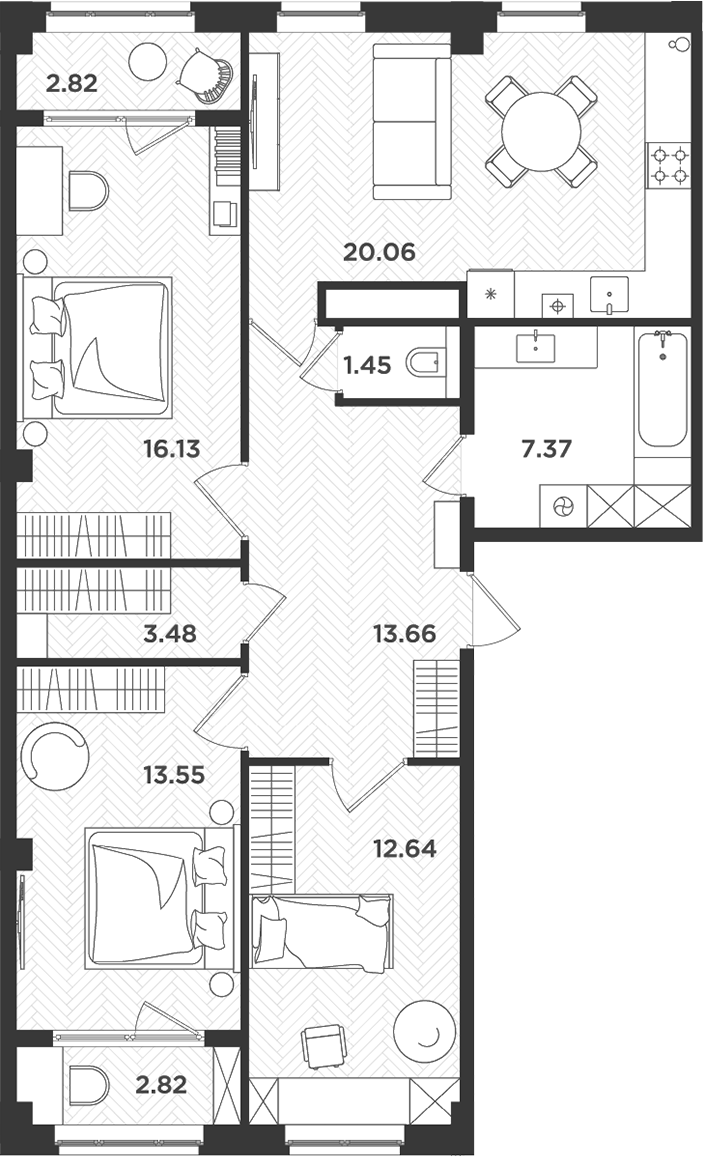 Планировка — Новокасимово, 4-комн., 88 м²
