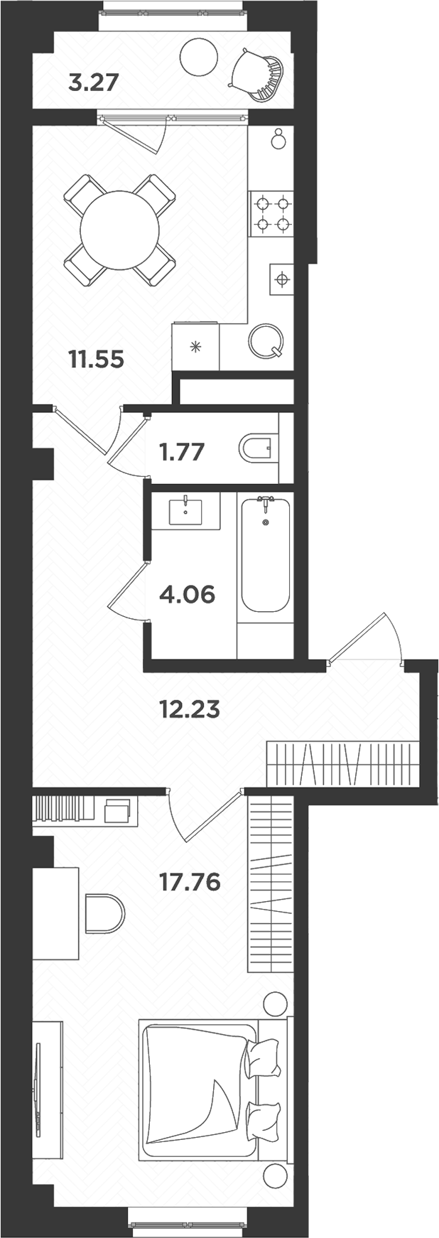 Планировка — Новокасимово, 1-комн., 47 м²
