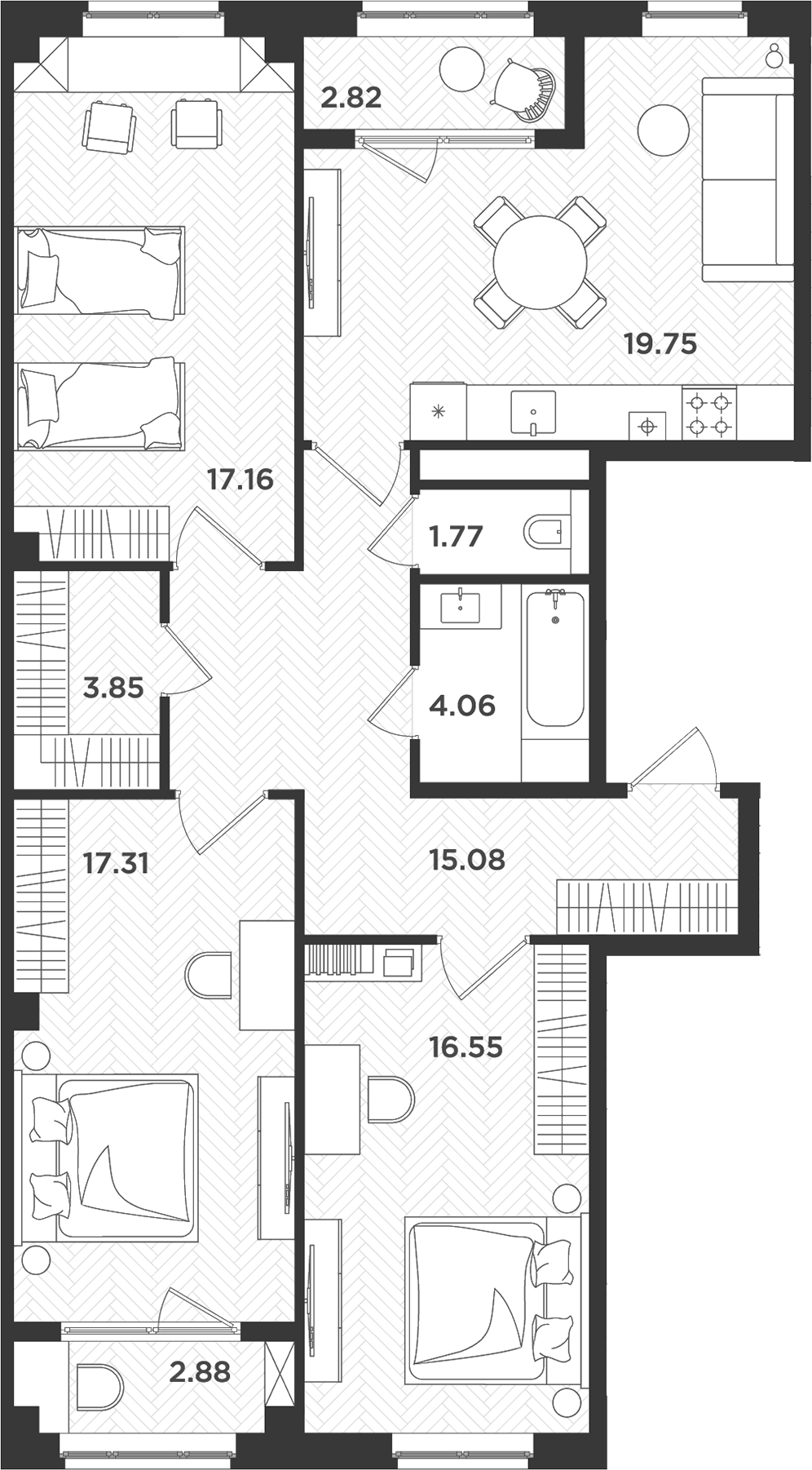Планировка — Новокасимово, 4-комн., 96 м²