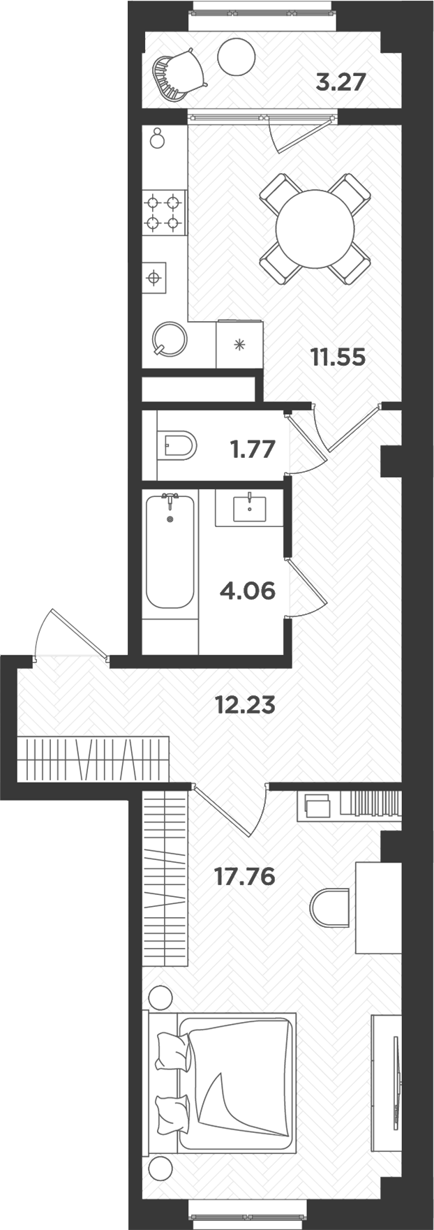 Планировка — Новокасимово, 1-комн., 47 м²