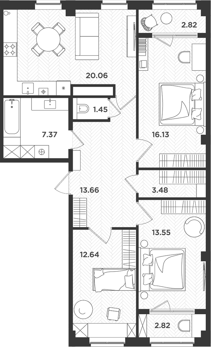 Планировка — Новокасимово, 4-комн., 88 м²