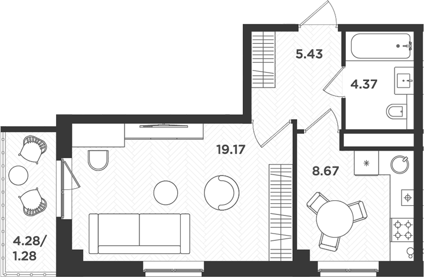 Планировка — Новокасимово, 1-комн., 38 м²