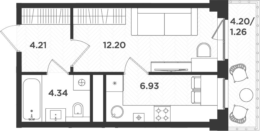 Планировка — Новокасимово, 1-комн., 28 м²