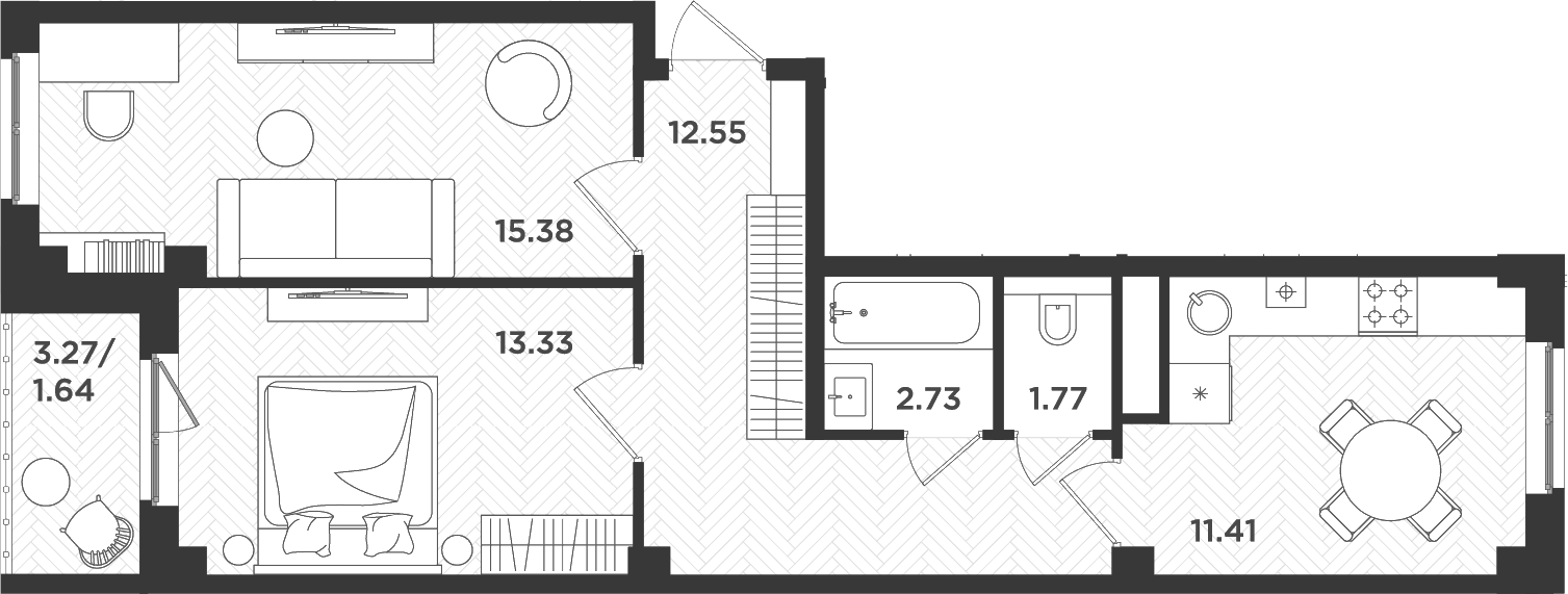 Планировка — Новокасимово, 2-комн., 57 м²