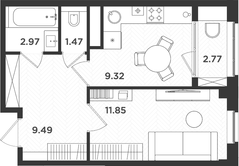 Планировка — Новокасимово, 1-комн., 35 м²